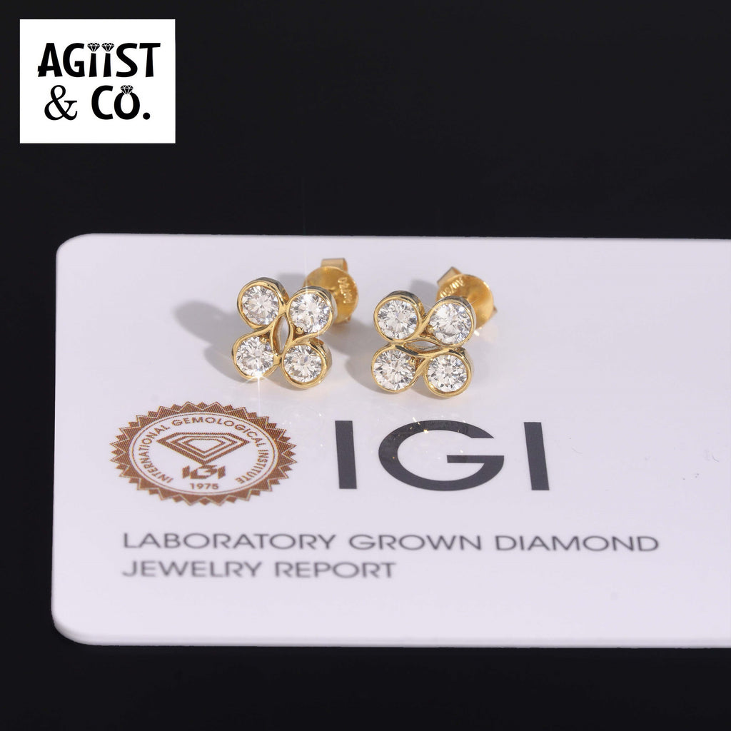AGiiST & Co. Signature Collection | 18k Floral Motif VVS Diamond Earrings | IGI Certified