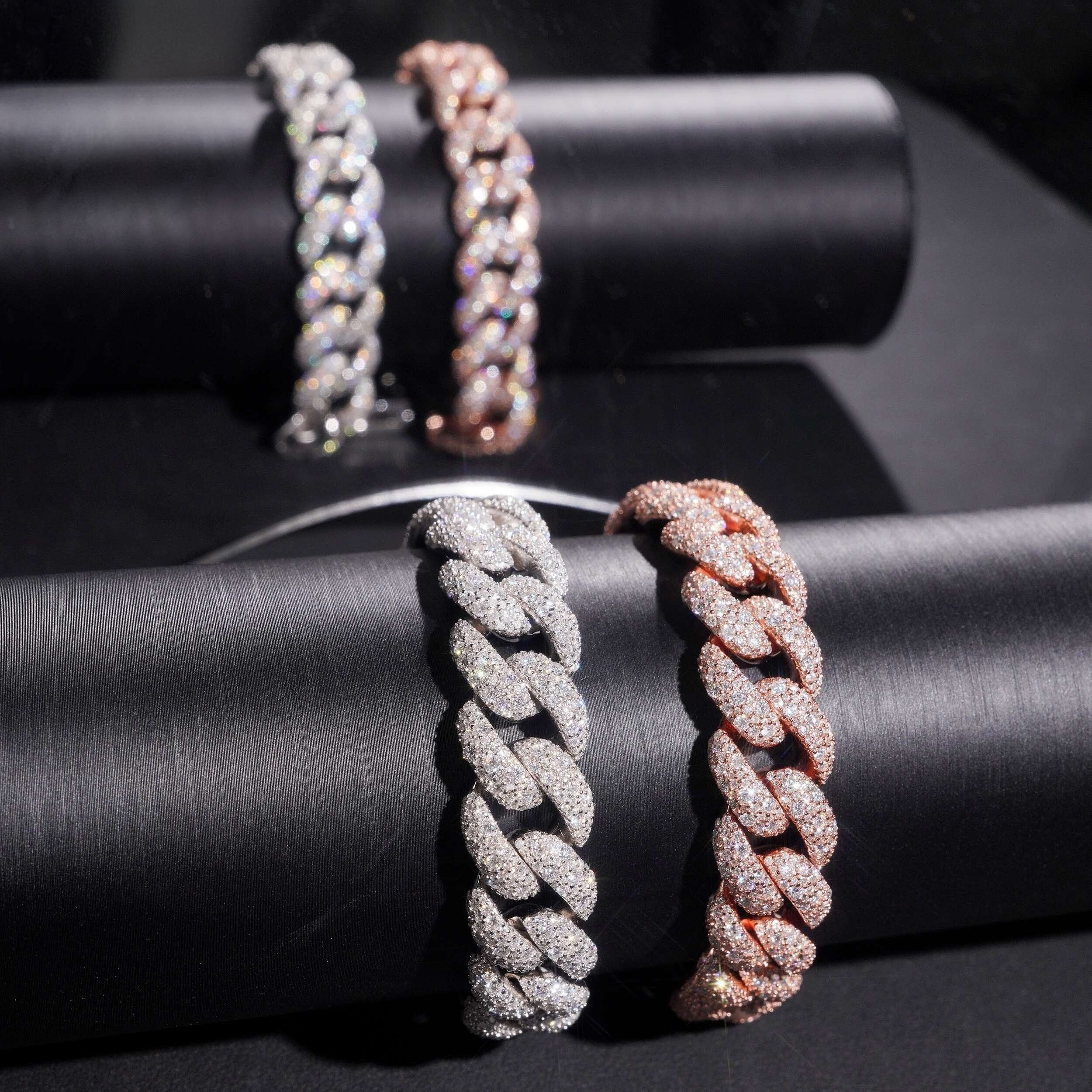 AGiiST & Co. Signature Collection | 14 mm VVS Cuban Link Bracelet (3-row Micropavé mosaic setting)