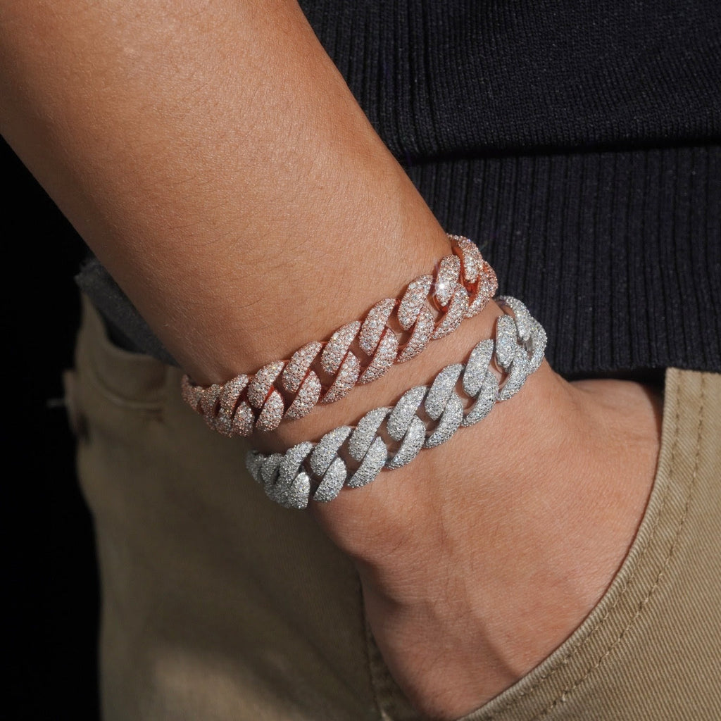 AGiiST & Co. Signature Collection | 14 mm VVS Cuban Link Bracelet (3-row Micropavé mosaic setting)