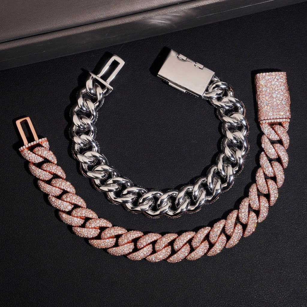 AGiiST & Co. Signature Collection | 14 mm VVS Cuban Link Bracelet (3-row Micropavé mosaic setting)