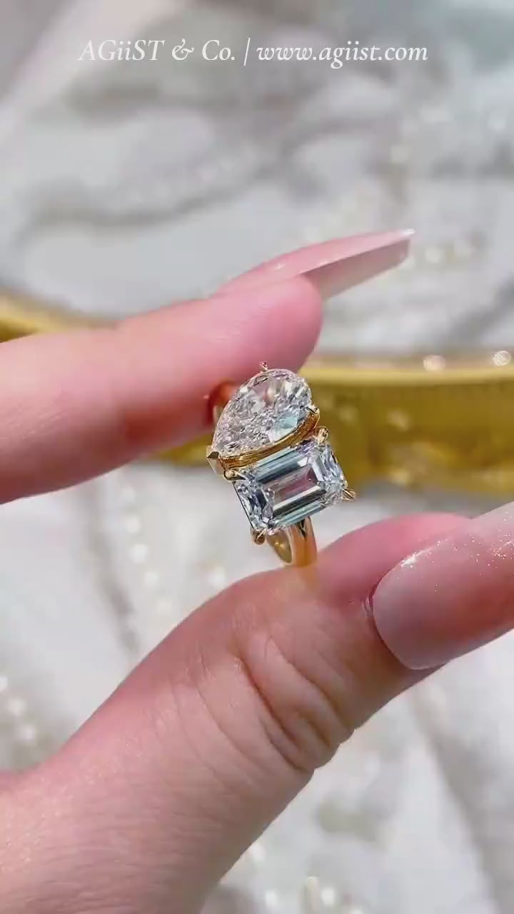 Collezione Signature AGiiST &amp; Co. | Anello in oro con 3 pietre di moissanite | Anello con diamanti VVS 14k (585)
