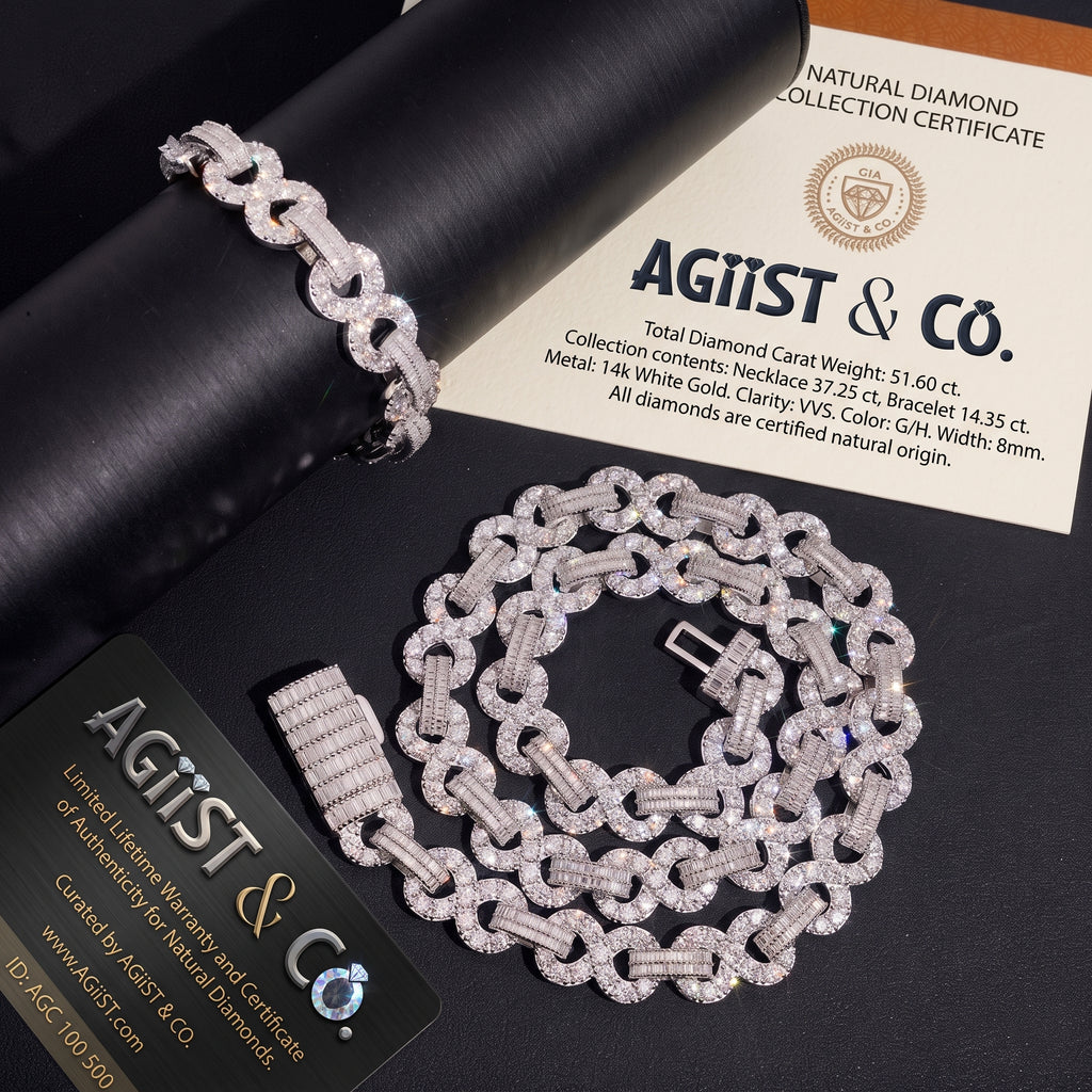 Collezione Signature AGiiST & Co. | Bracciale a maglie cubane VVS da 14 mm (incastonatura a mosaico Micropavé a 3 file)